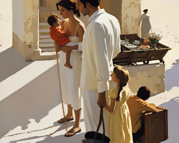 Serene Family Scene in a Sunlit Sandy Environment