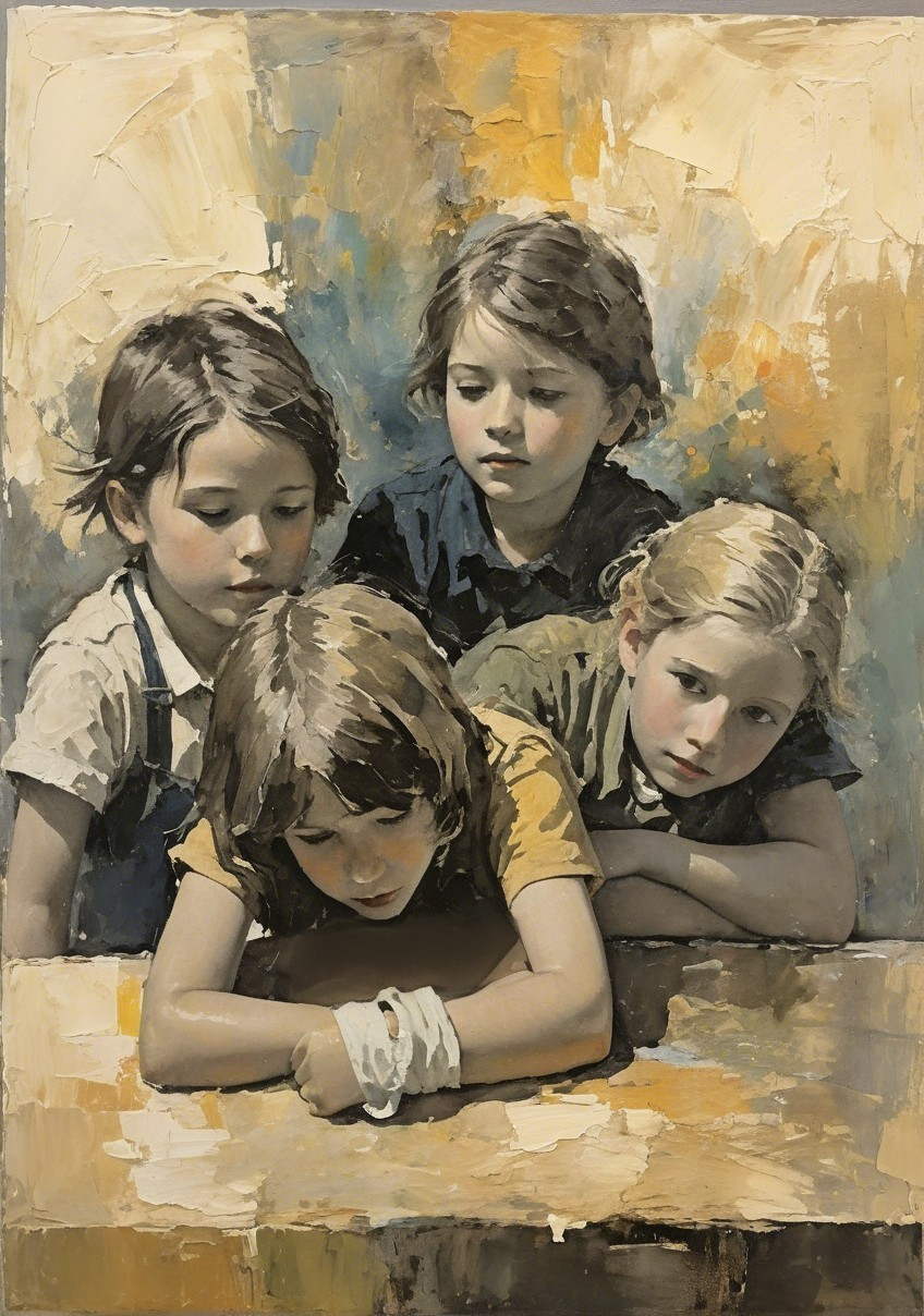 Children in Contemplation with Abstract Background