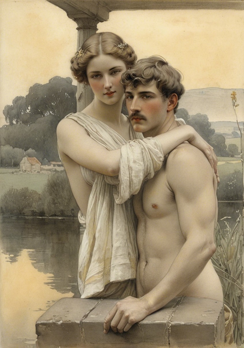 Romantic Scene of a Couple by Serene Water