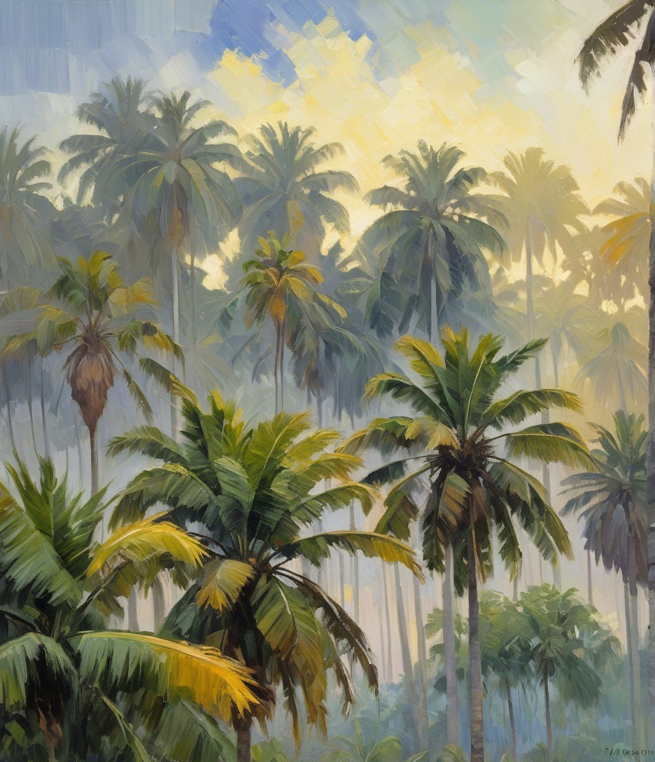 Lush Tropical Landscape with Vibrant Palm Trees