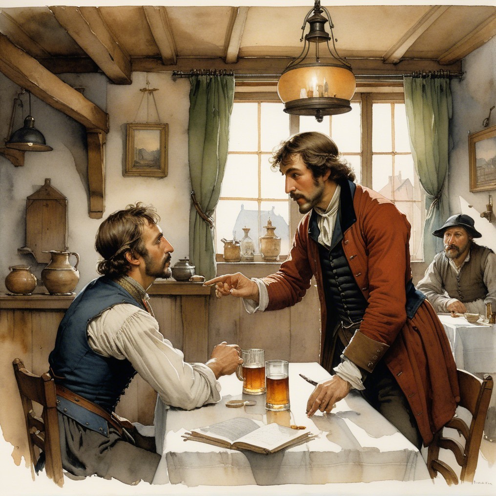 Serious Conversation in a Cozy Tavern Setting