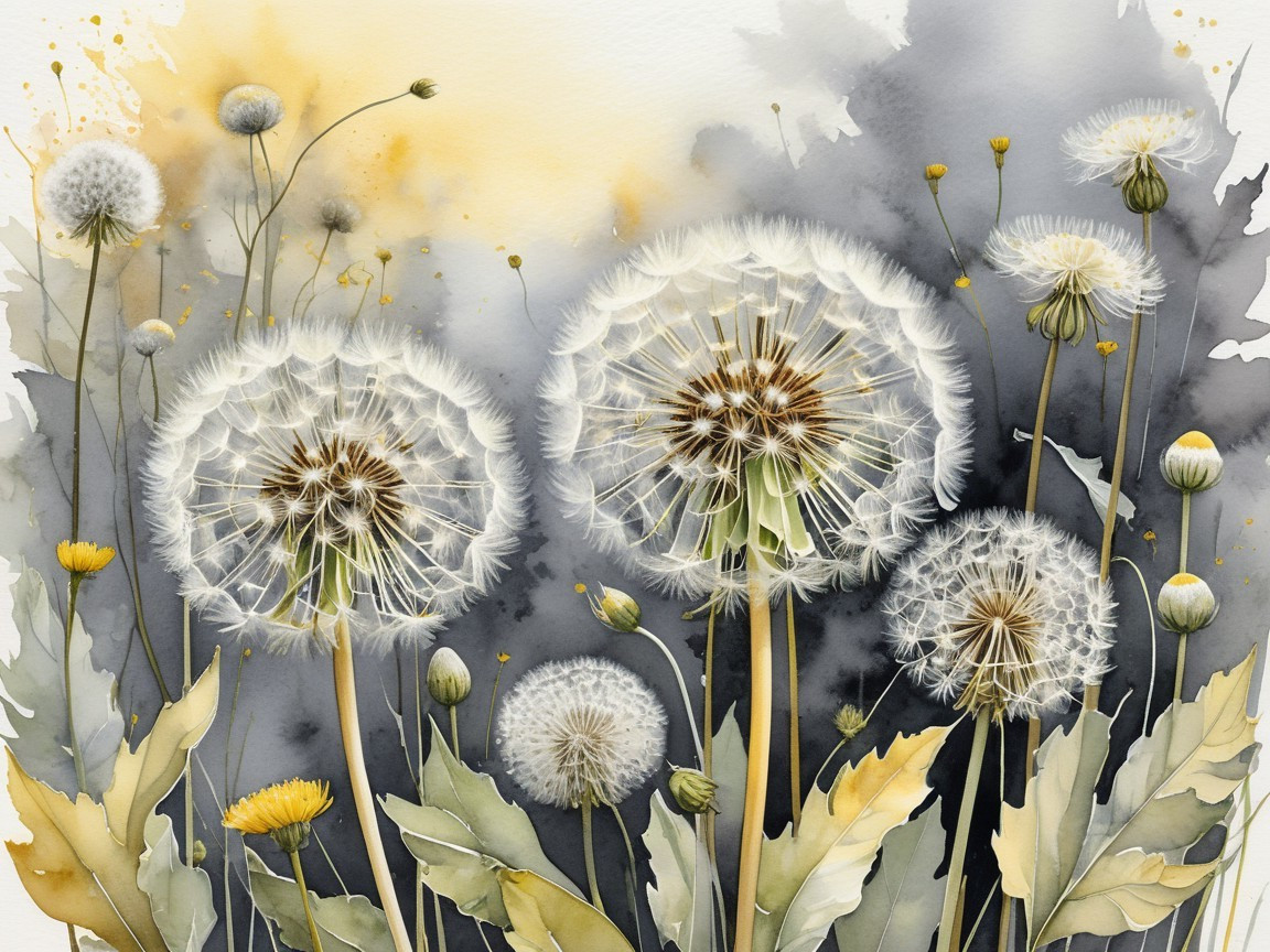 Ethereal Watercolor Painting of Dandelions in Bloom