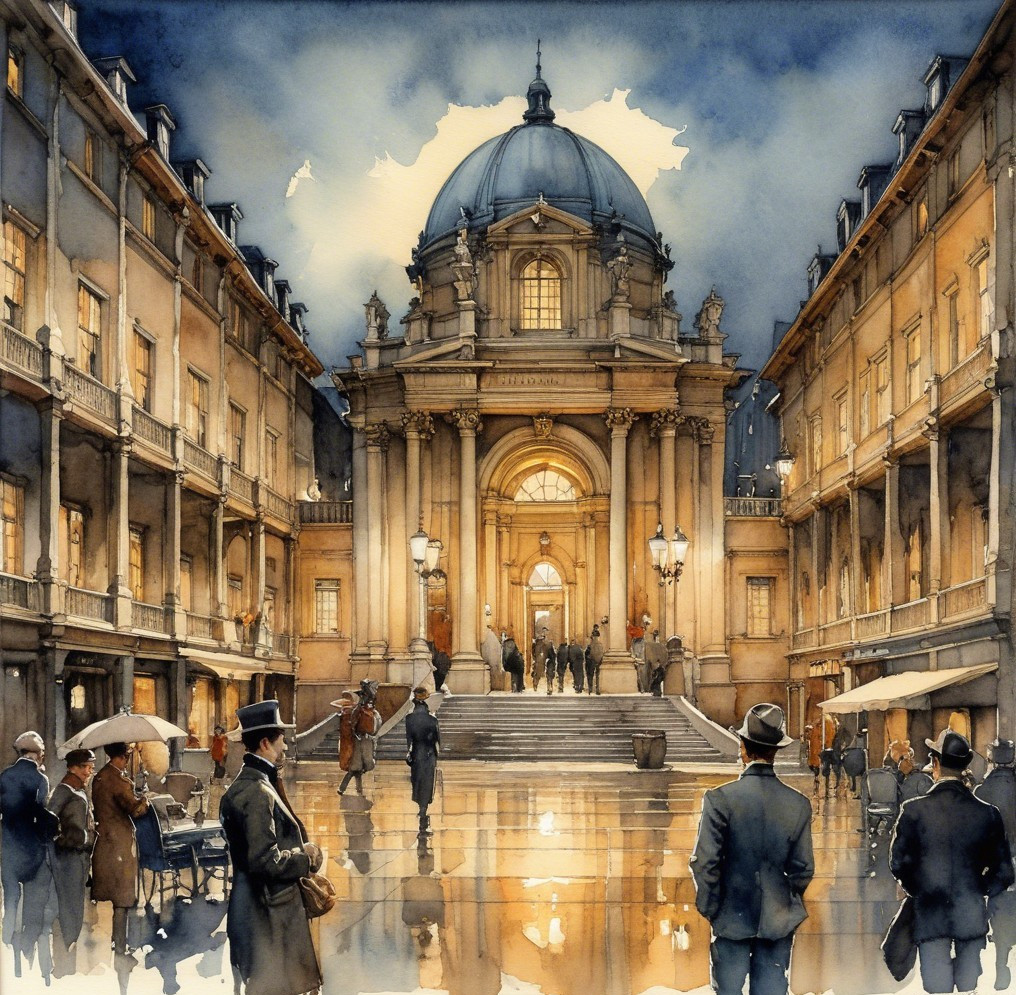 Elegant architectural scene with dome and cobblestone streets