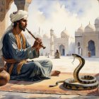 Sunlit Courtyard with Flute Player and Snake