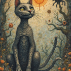 Majestic wildcat in a field of wildflowers at sunset