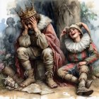 Young boy and elderly man in rustic contemplation