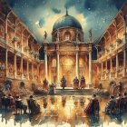 Elegant architectural scene with dome and cobblestone streets