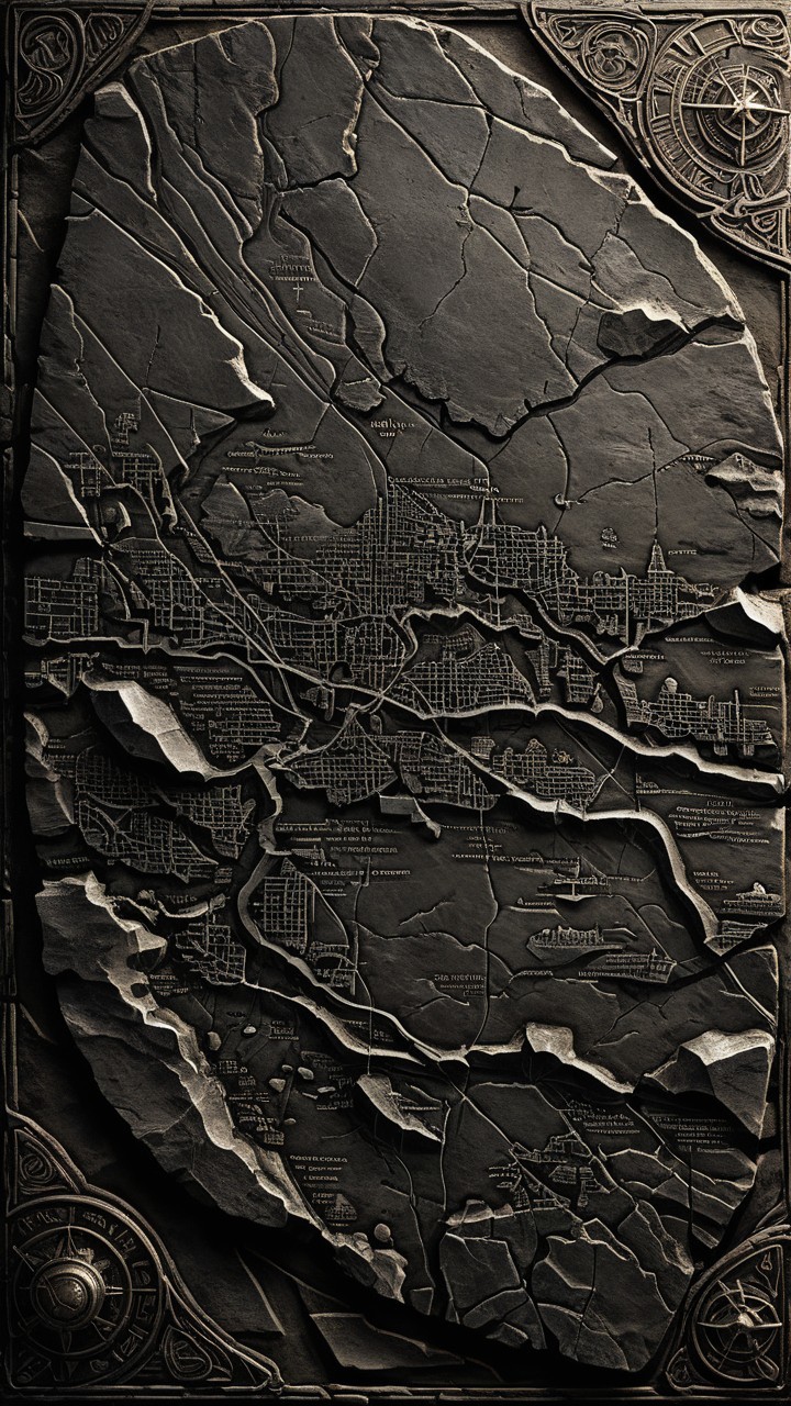 Intricately Carved Stone Map of Urban City Layout