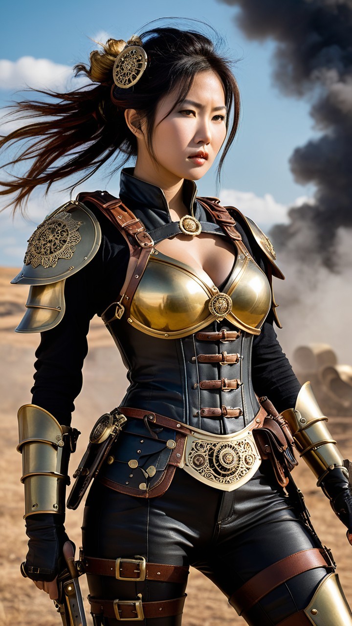 Steampunk-Inspired Outfit on Young Chinese Woman Outdoors