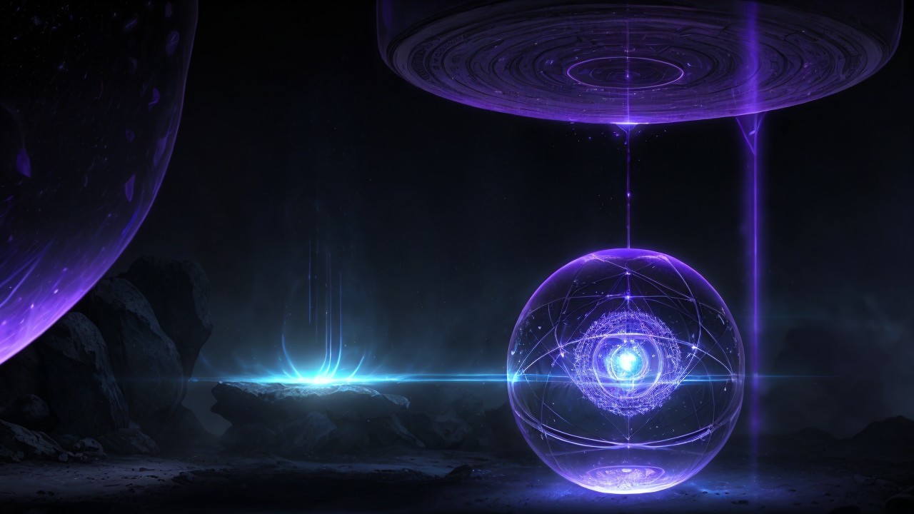Cosmic Scene with Luminous Orb and Energy Vortex