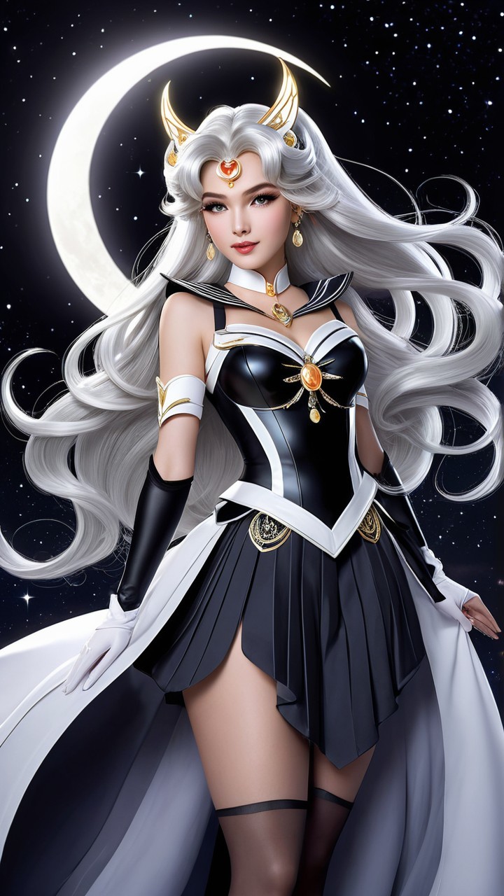 Celestial Warrior Character in Starry Night Sky