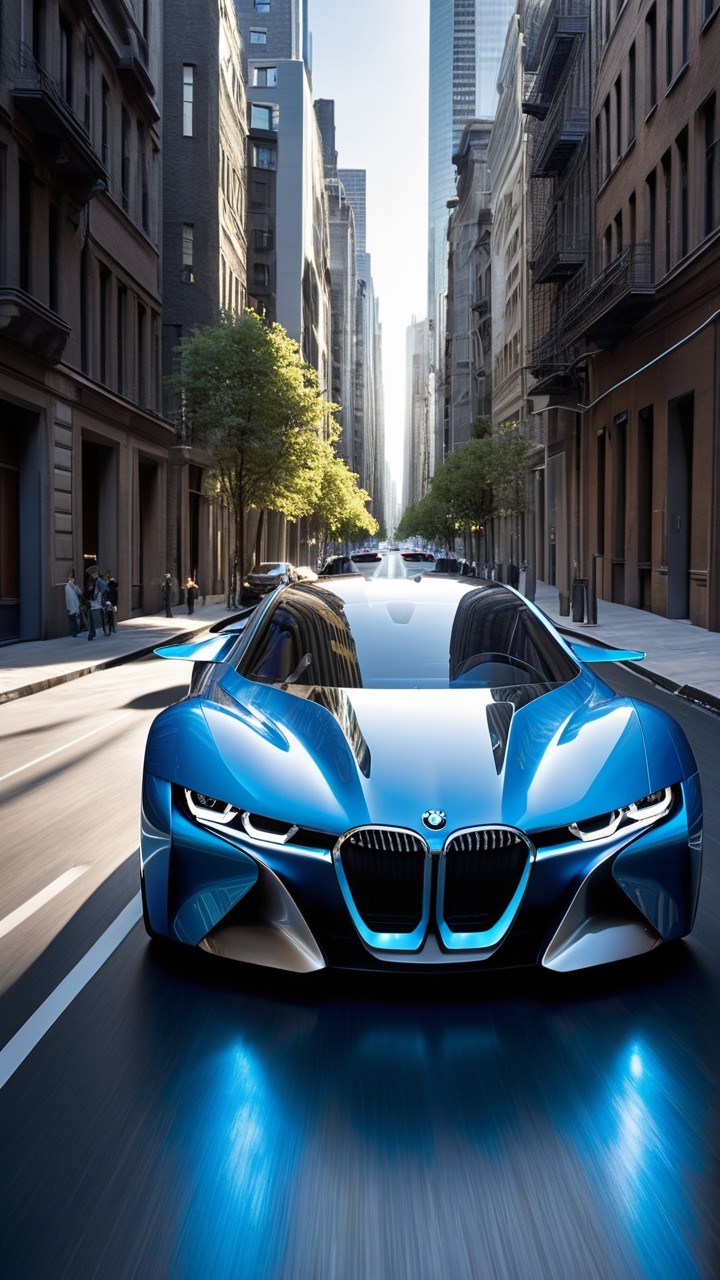 Futuristic BMW Car on Sunlit City Street