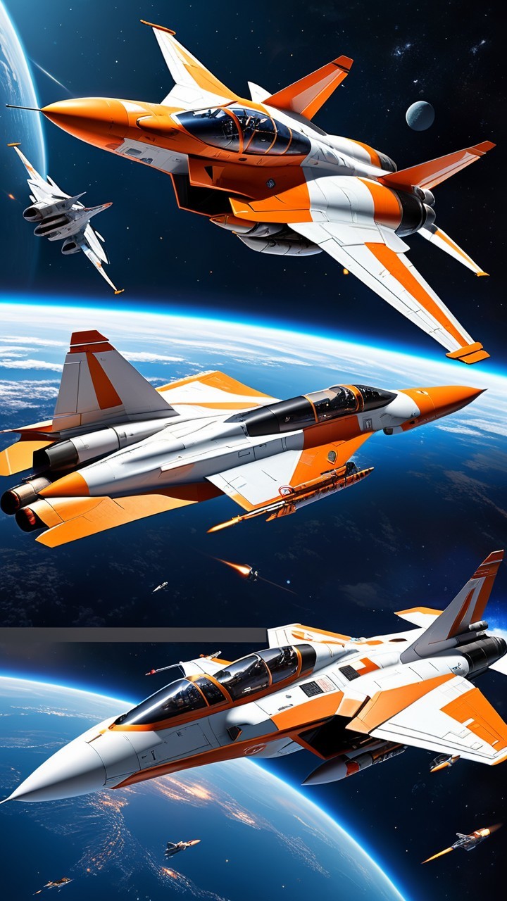 Futuristic Fighter Jets in Space with Earth Backdrop