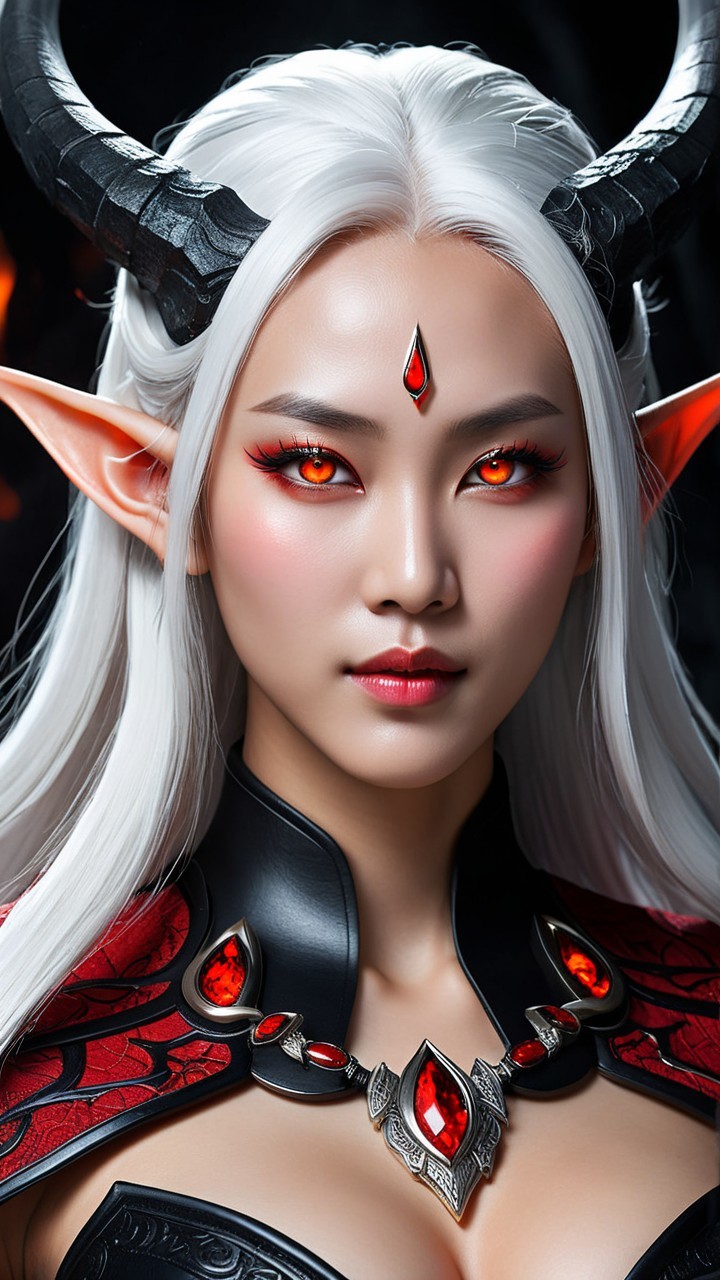 Portrait of a Woman with White Hair and Horns