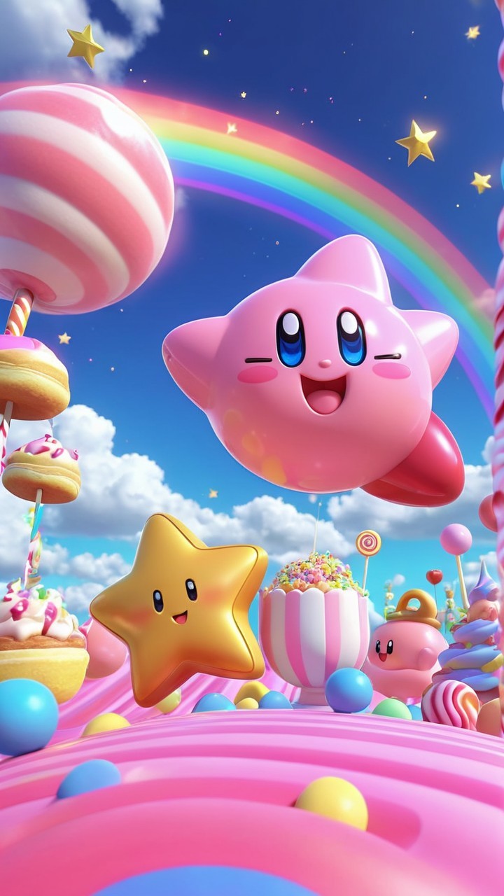 Colorful Whimsical Landscape with Cheerful Character