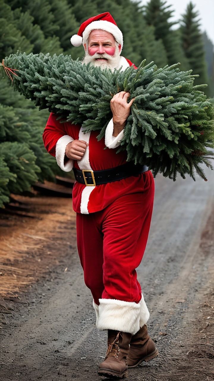 Santa Claus with Christmas Tree at Pine Tree Farm