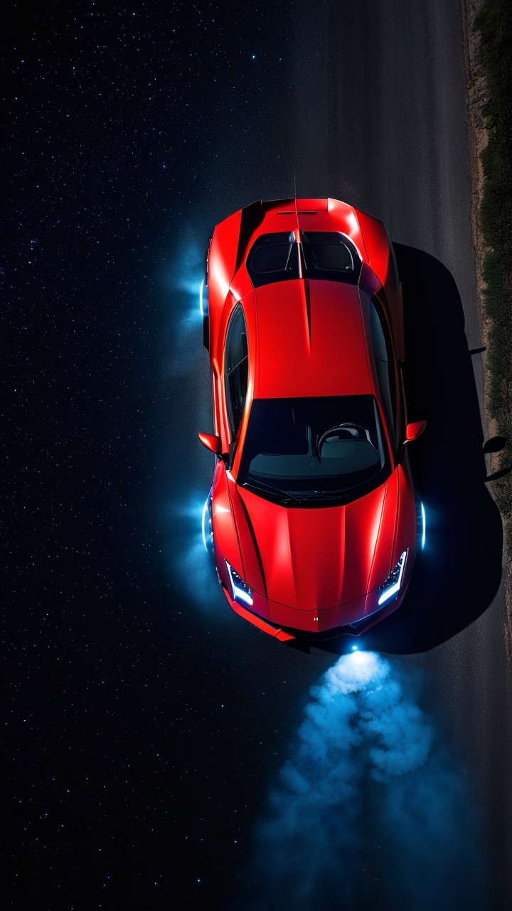 Red Sports Car with Aerodynamic Design at Night