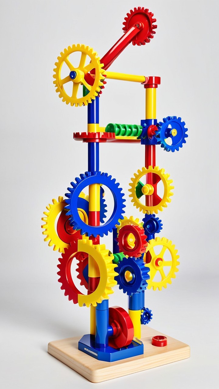 Colorful Gear Tower with Interlocking Plastic Pieces