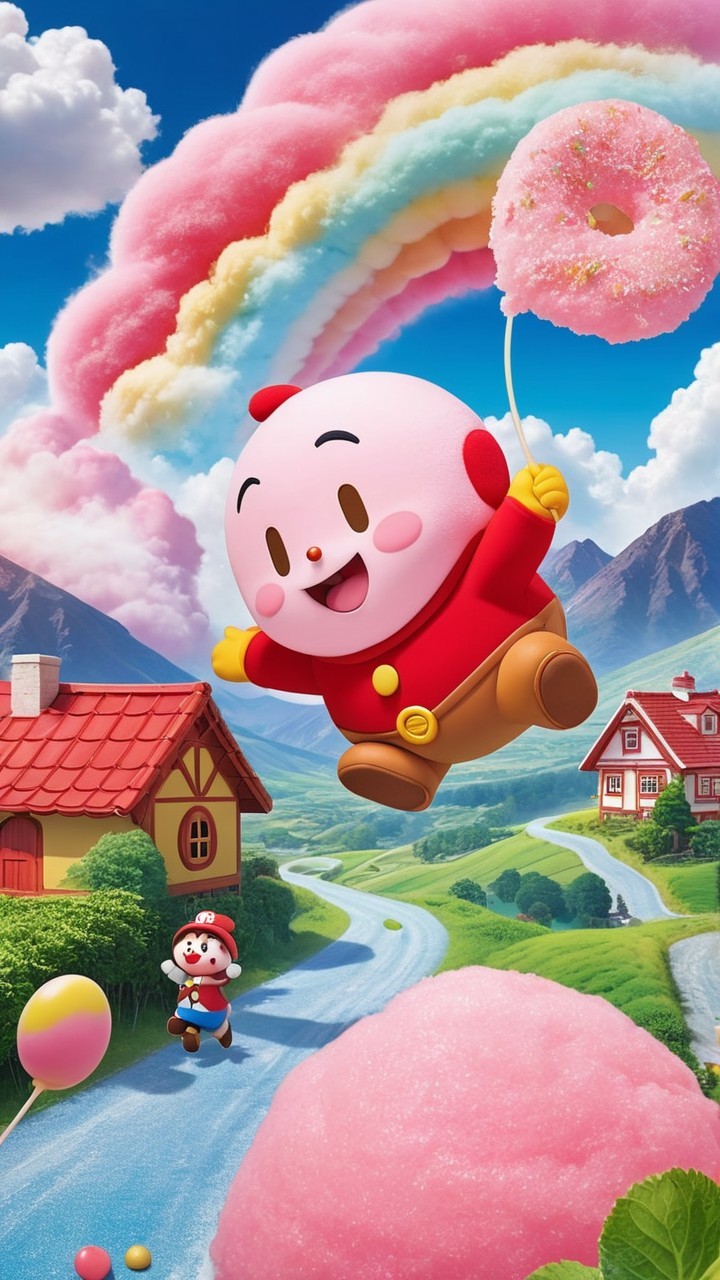 Whimsical Landscape with Cheerful Characters and Colors