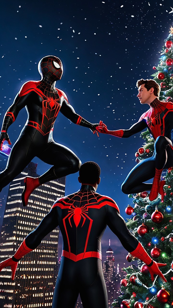 Spider-Man Characters Unite in Festive City Scene