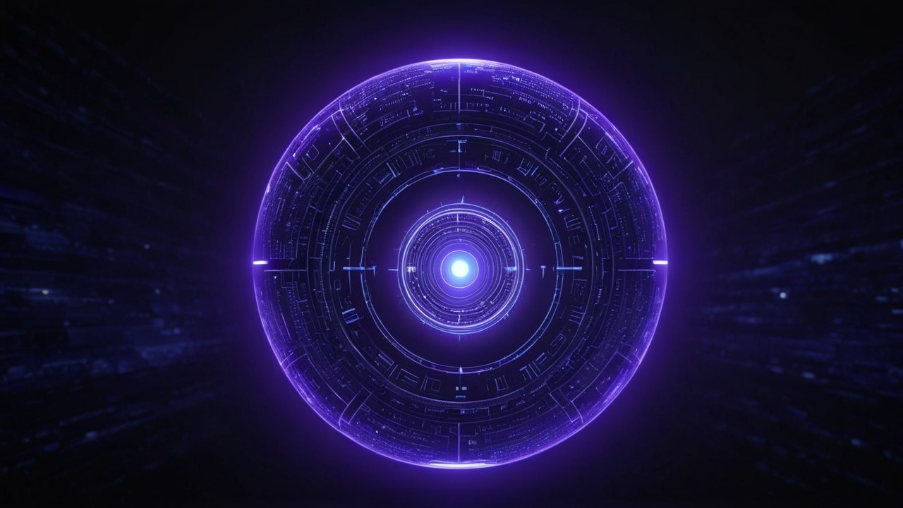 Futuristic Circular Design with Purple Glow and Patterns