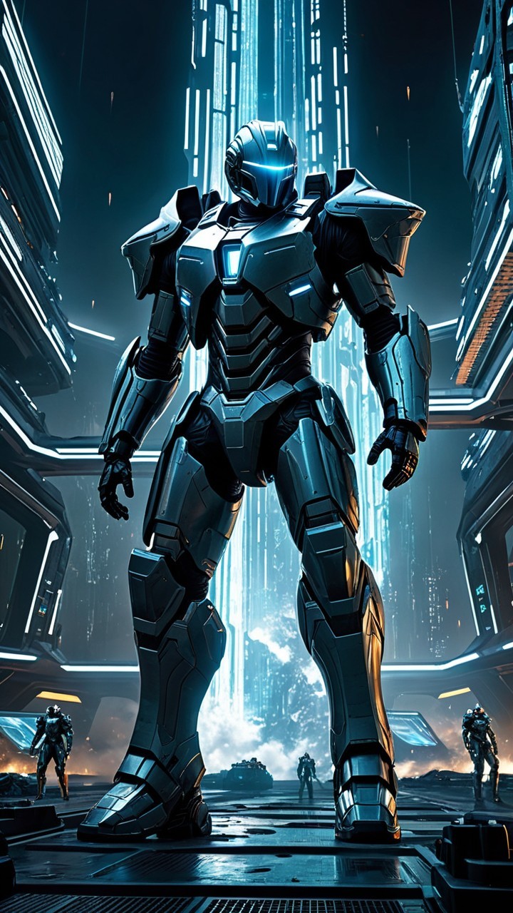Futuristic Robot in High-Tech Environment with Lighting