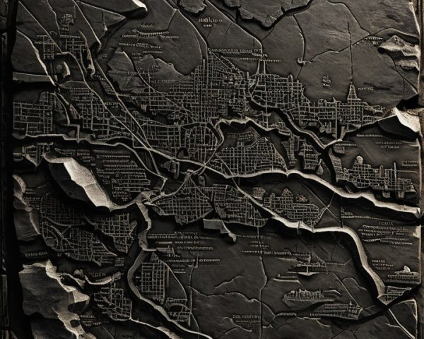 Intricately Carved Stone Map of Urban City Layout
