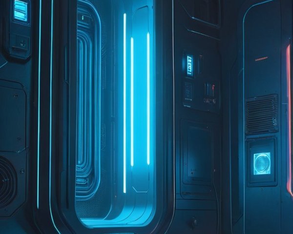 Futuristic corridor with neon lights and sleek design
