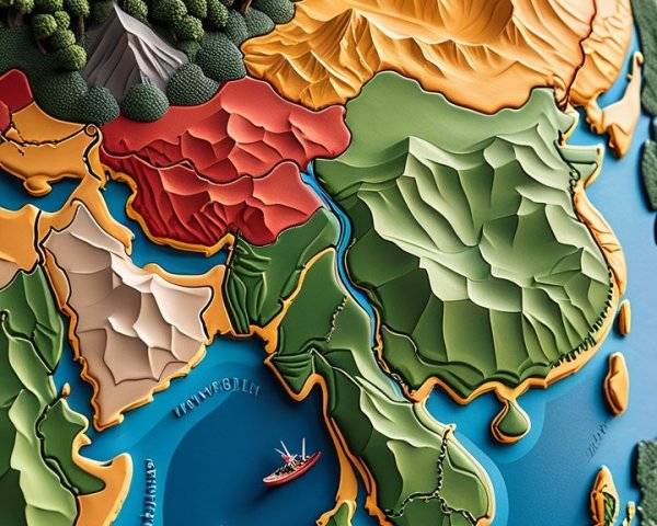 Colorful Topographic Map of Asian Geography