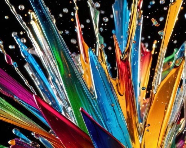 Colorful Explosion with Water Splash on Dark Background