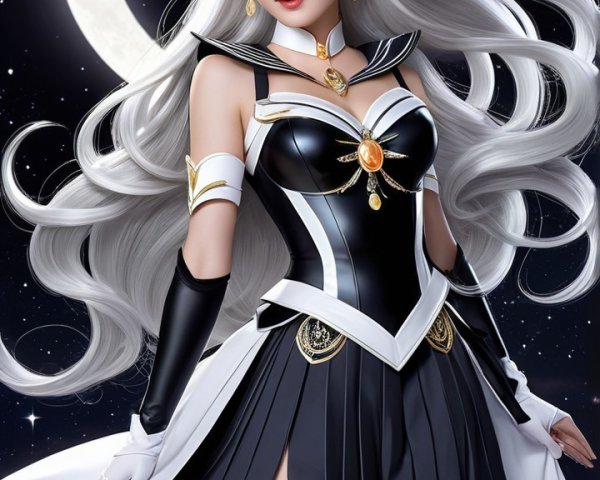 Celestial Warrior Character in Starry Night Sky