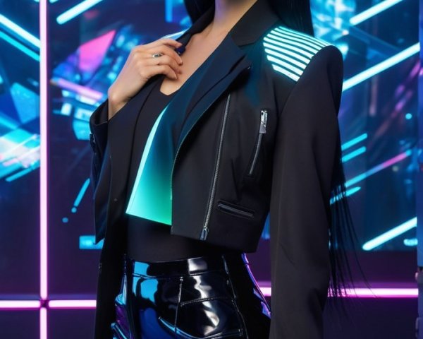 Futuristic Fashion: Woman in Neon-Accented Outfit
