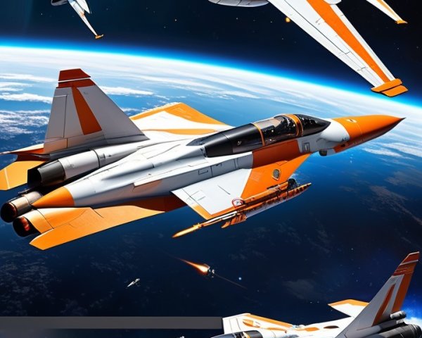 Futuristic Fighter Jets in Space with Earth Backdrop