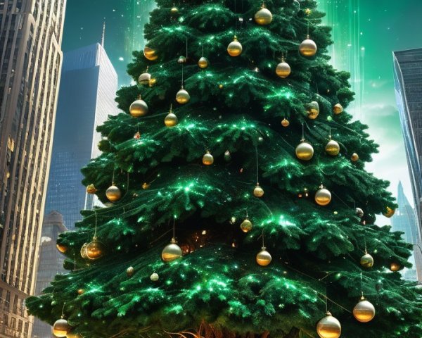 Colossal Christmas Tree with Golden Baubles and Lights