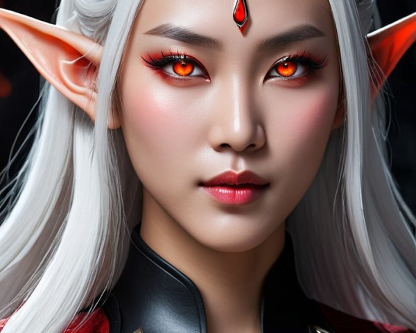 Portrait of a Woman with White Hair and Horns