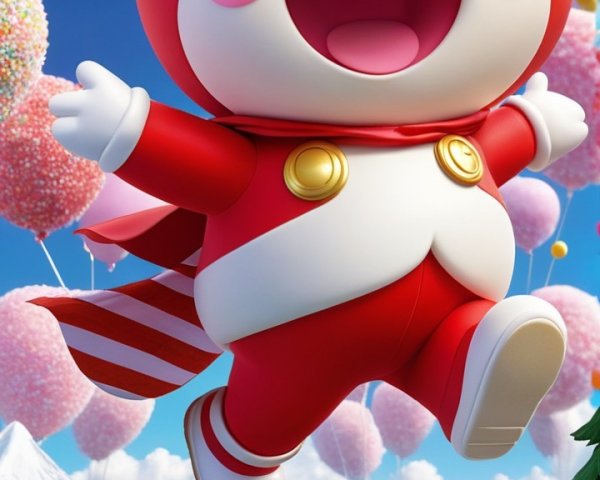 Cheerful Cartoon Character in Colorful Landscape