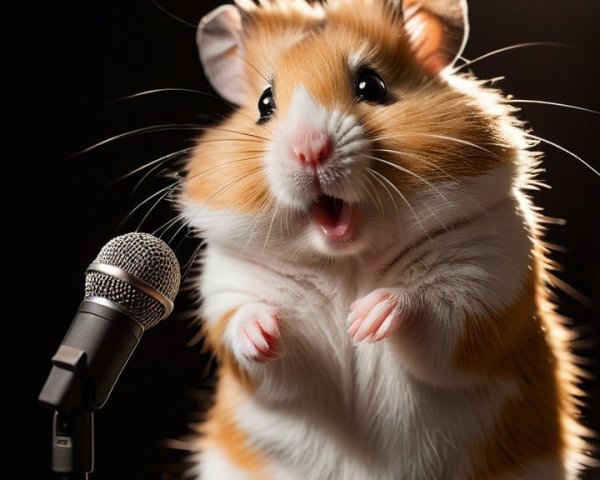 Hamster on Stage with Microphone in Spotlight
