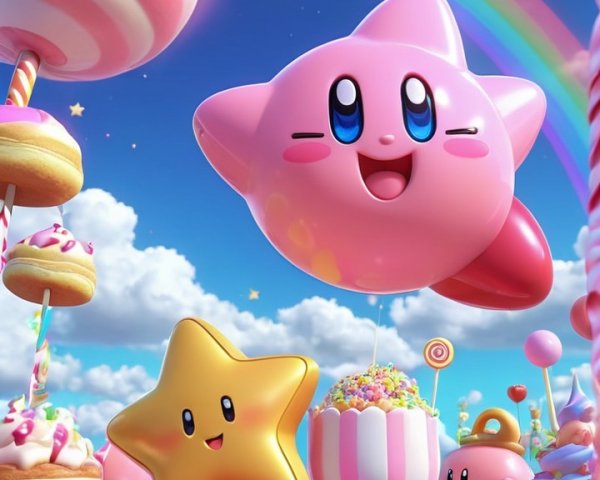 Colorful Whimsical Landscape with Cheerful Character