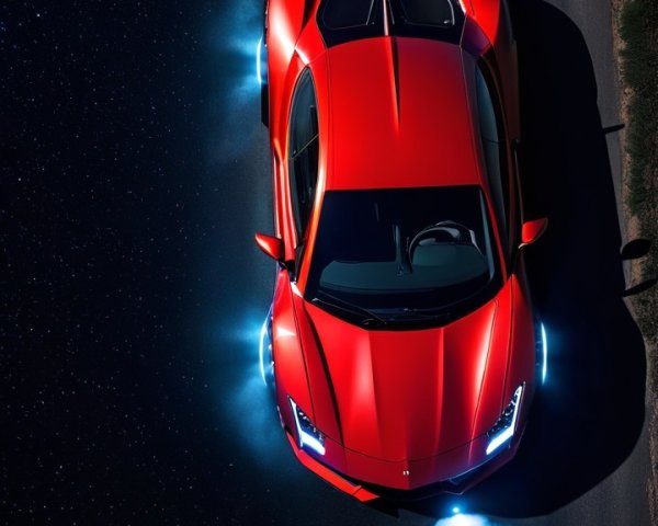 Red Sports Car with Aerodynamic Design at Night