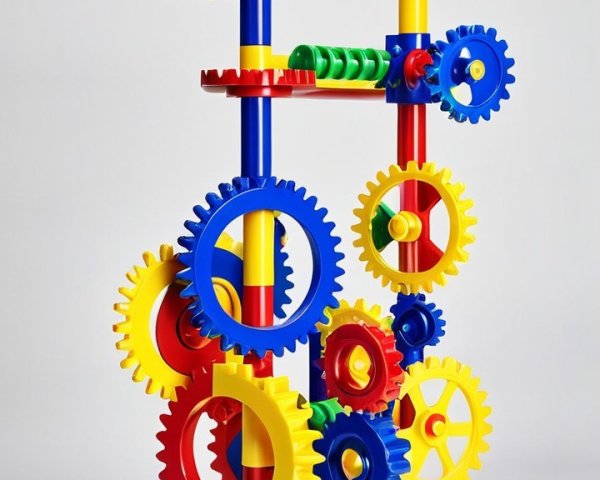 Colorful Gear Tower with Interlocking Plastic Pieces