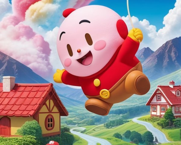 Whimsical Landscape with Cheerful Characters and Colors