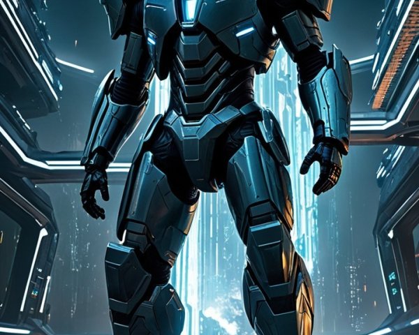 Futuristic Robot in High-Tech Environment with Lighting