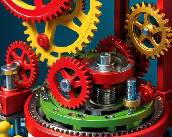 Colorful Gears and Mechanical Components Assembly