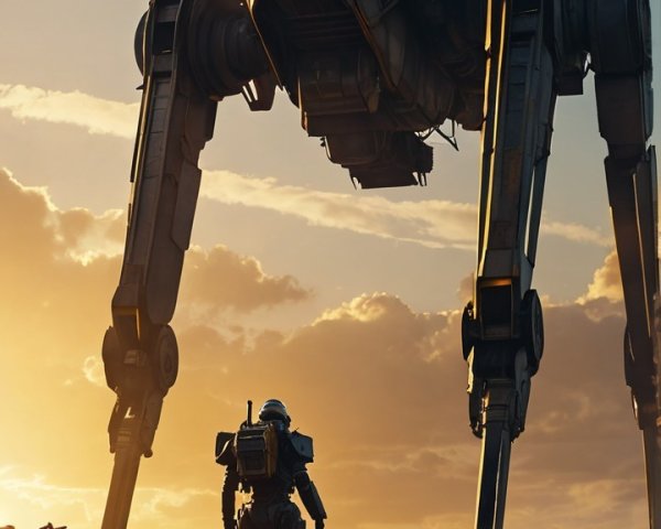 Lone Figure in Futuristic Suit Amid Dystopian Landscape