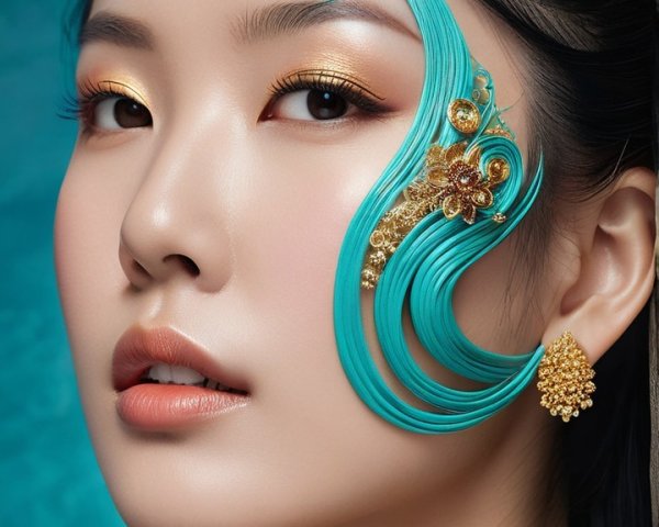 Close-up Portrait of an Asian Woman with Golden Accents