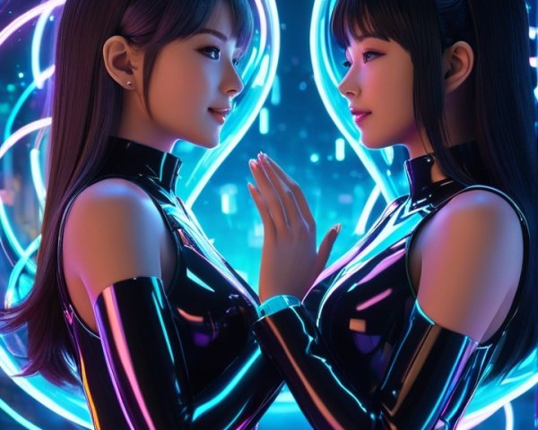 Futuristic Characters in Neon Sci-Fi Setting