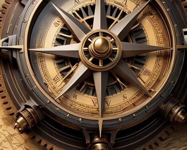 Ornate Compass on Vintage Map with Intricate Details