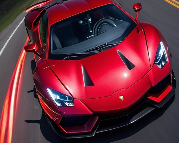 Red Supercar in Motion on Winding Night Road