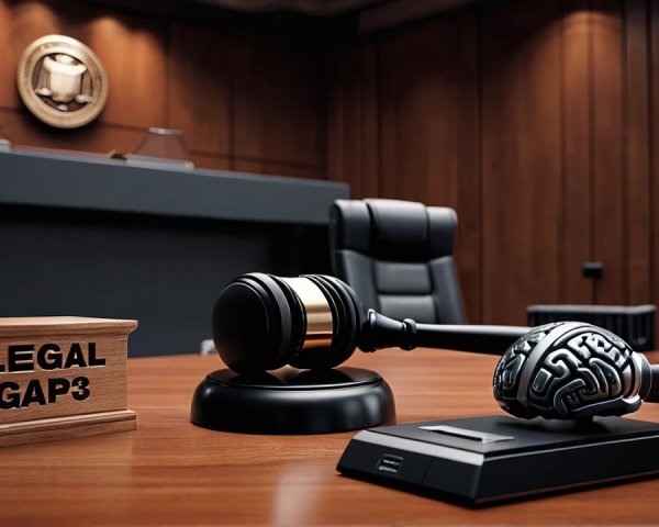 Courtroom Scene with Law and Intellect Symbolism