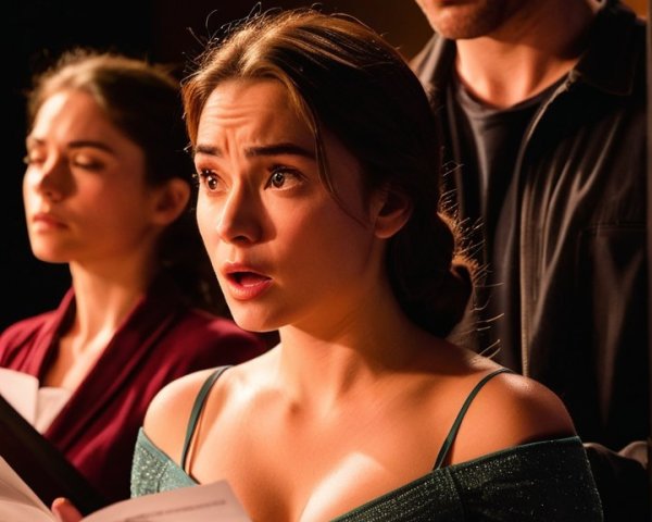 Performers Rehearsing in Green and Burgundy Attire